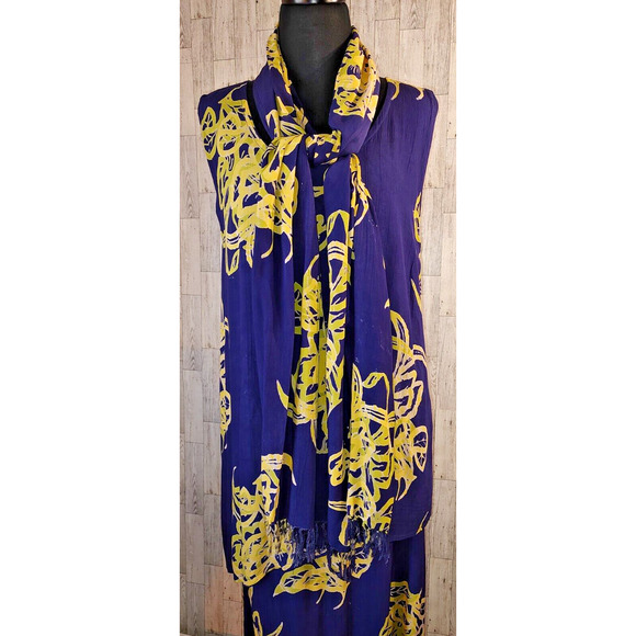 OK Mike Woman One Size Purple Rayon Long Maxi Dress attached Top and Scarf FLAWS - Picture 4 of 16